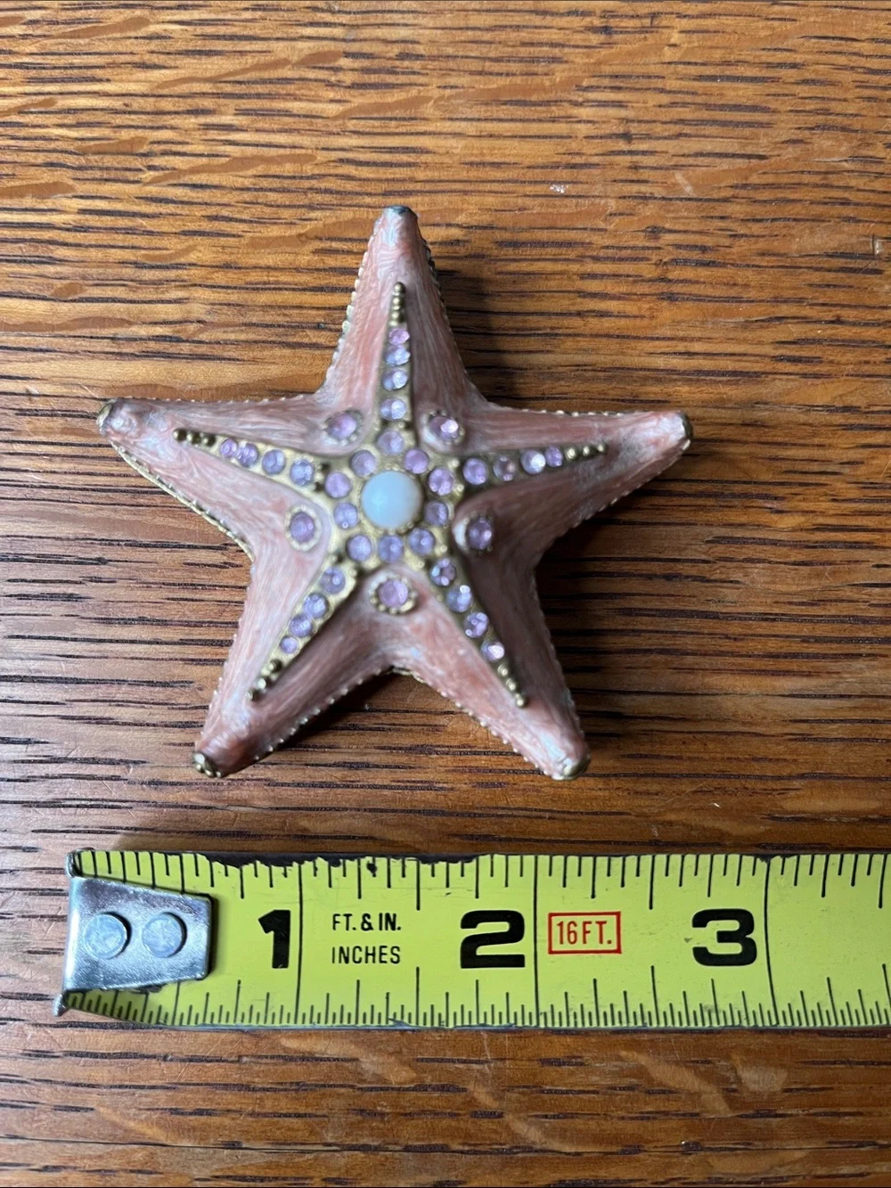 Vintage Enamel & Rhinestone Starfish Trinket Box | Coastal Beachy Ring Dish